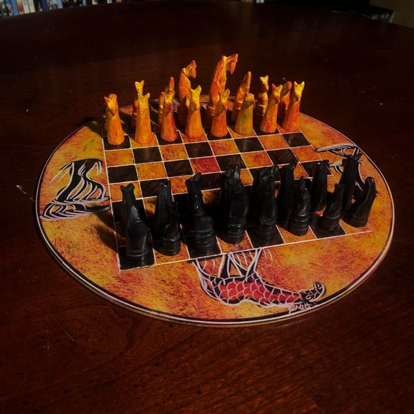 African Vintage Chess Set - Orange Safari Chess Board