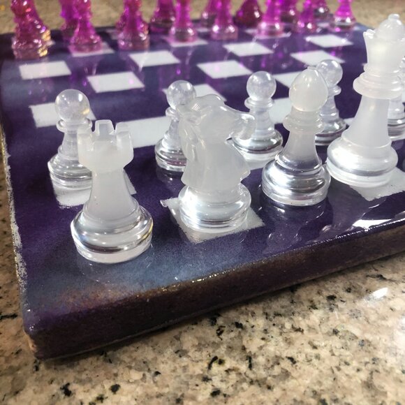 Resin Chess Set - Purple and White