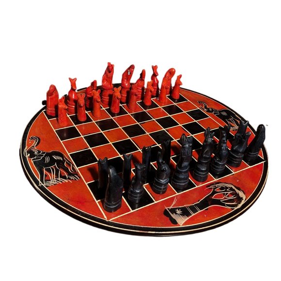 African Vintage Chess Set - Orange Chess Board