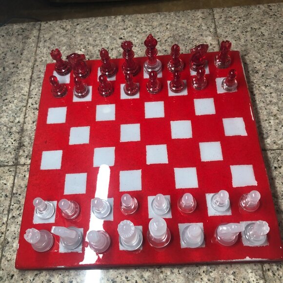 Resin Chess Set - Red and White Cherry