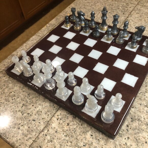 Resin Chess Set - Brown and White