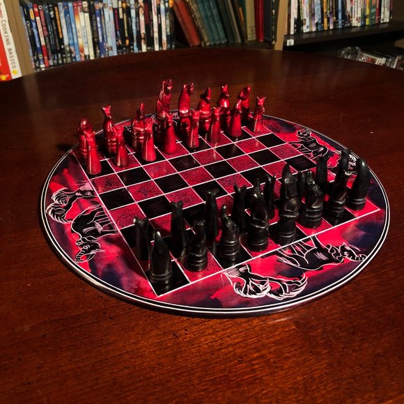 African Vintage Chess Set - Royal Red Chess Board