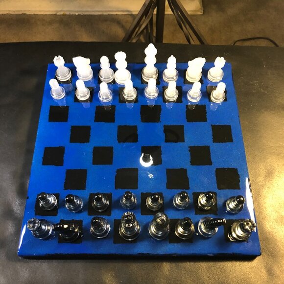 Resin Chess Set - Blue and Black