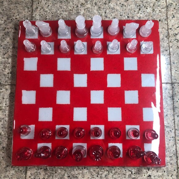 Resin Chess Set - Red and White Cherry