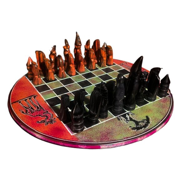 African Vintage Chess Set - Green/Orange Chess Board