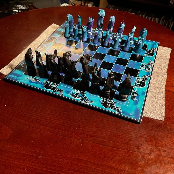 African Vintage Chess Set - Blue Royal Chess Board