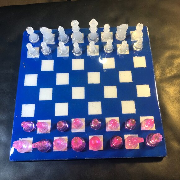 Resin Chess Set - Blue and Pink