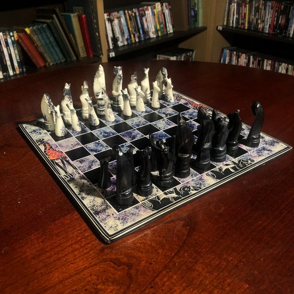 African Vintage Chess Set - Marble Styled Chess Board