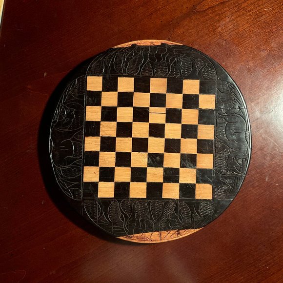 African Wood Carved Chess Board. Ebony Wood