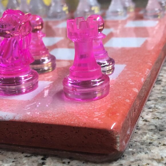 Resin Chess Set - Speckled Pink