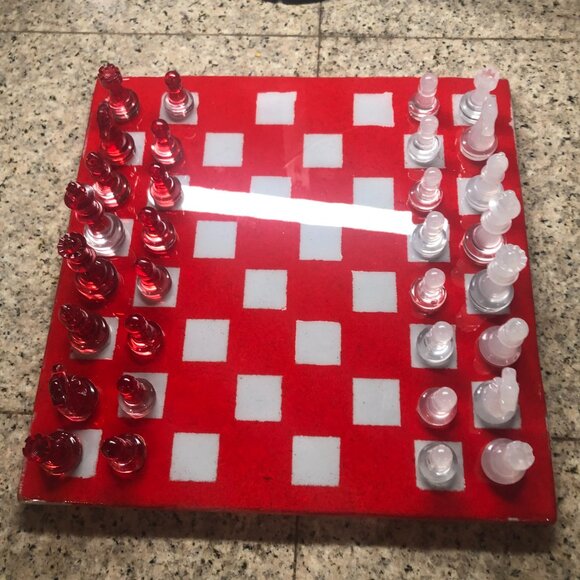 Resin Chess Set - Red and White Cherry