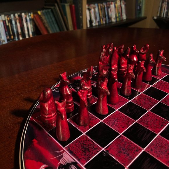 African Vintage Chess Set - Royal Red Chess Board