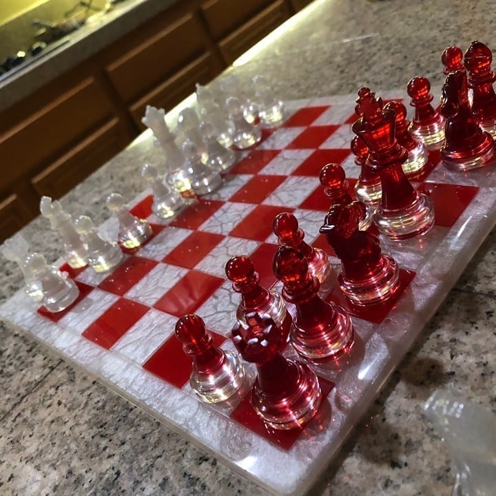 Handmade Resin Chess Set - Cherry Red