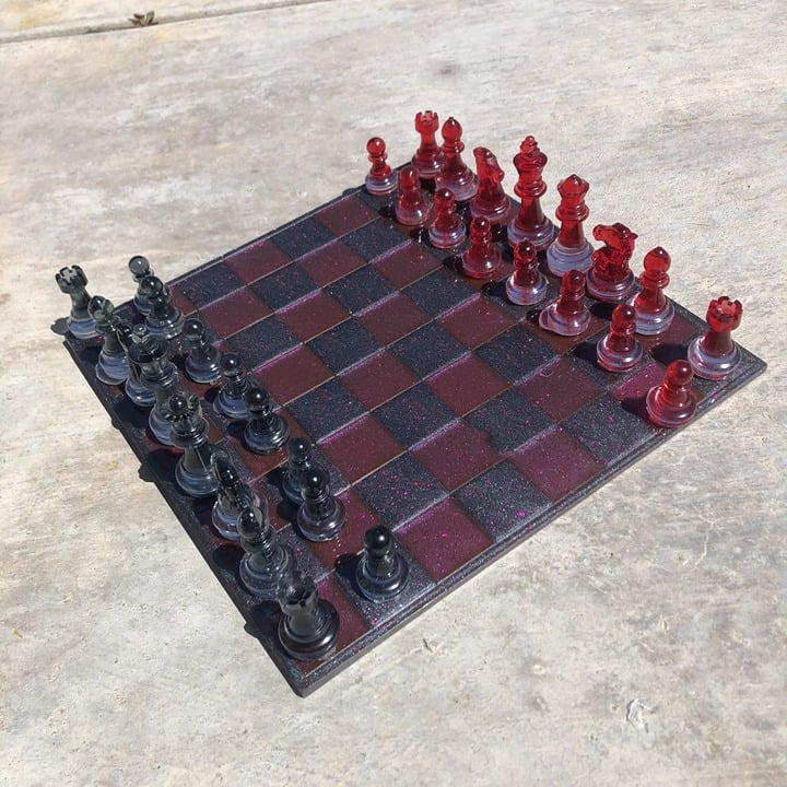 Handmade Resin Chess Set - Red Space