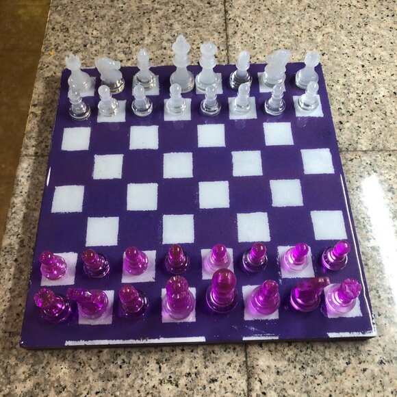 Resin Chess Set - Purple and White