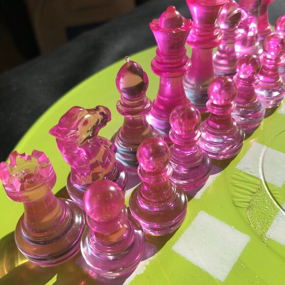 Vinyl Chess Set - Pink Neon Green