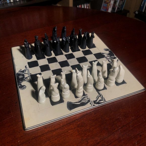 African Vintage Chess Set - White Squared Chess Board