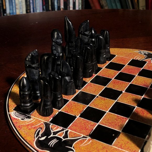 African Vintage Chess Set - Orange Chess Board