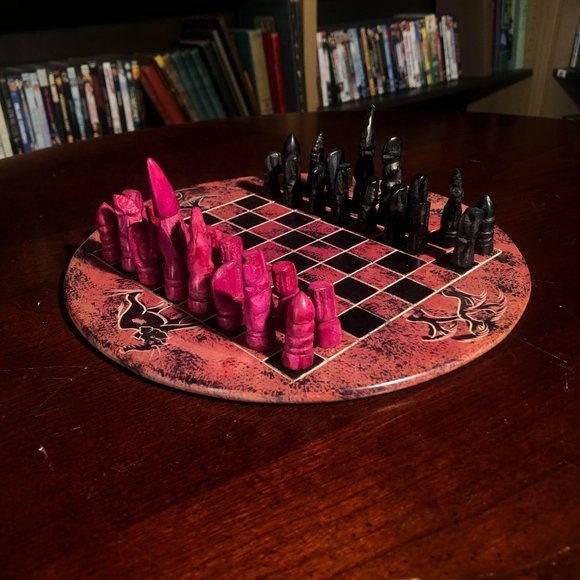 African Vintage Chess Set - Pink Chess Board