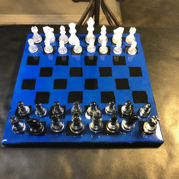 Resin Chess Set - Blue and Black