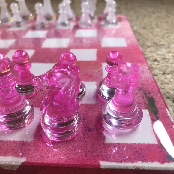 Resin Chess Set - Spotted Pink