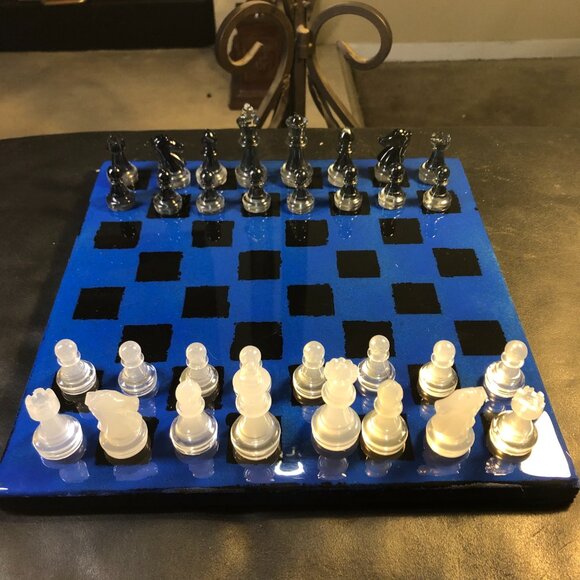 Resin Chess Set - Blue and Black