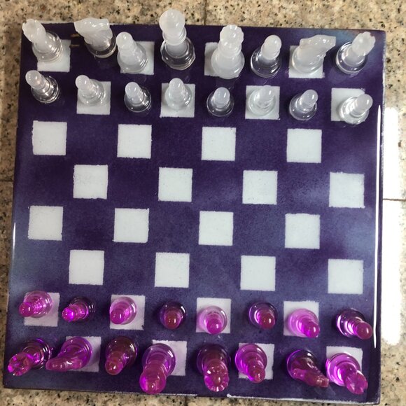 Resin Chess Set - Purple and White