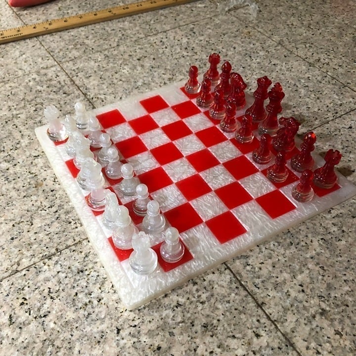 Handmade Resin Chess Set - Cherry Red