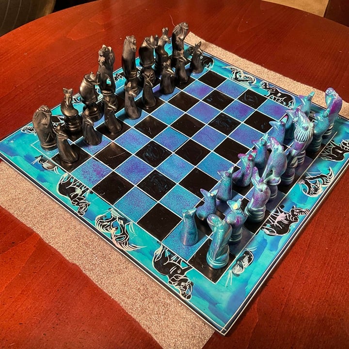 African Vintage Chess Set - Blue Royal Chess Board