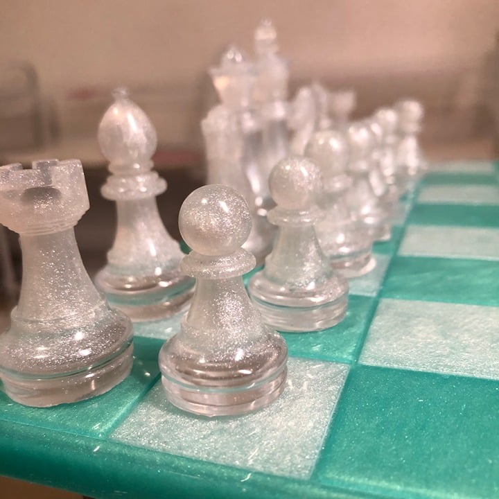 Handmade Resin Chess Set - Aqua Green