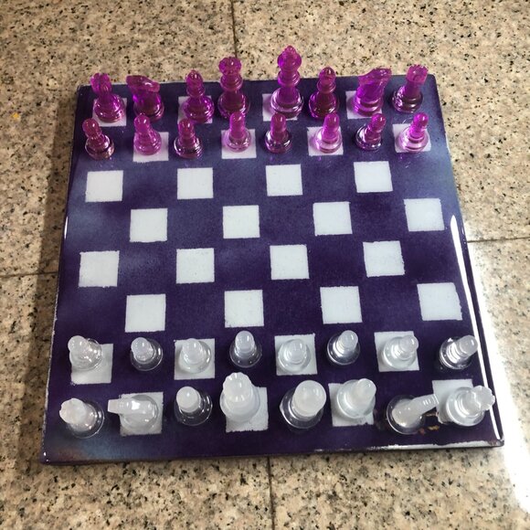 Resin Chess Set - Purple and White