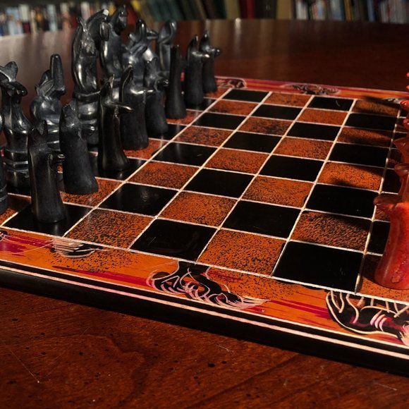 African Vintage Chess Set - Orange Chess Board