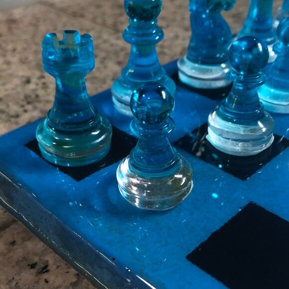 Resin Chess Set - Blue and Black