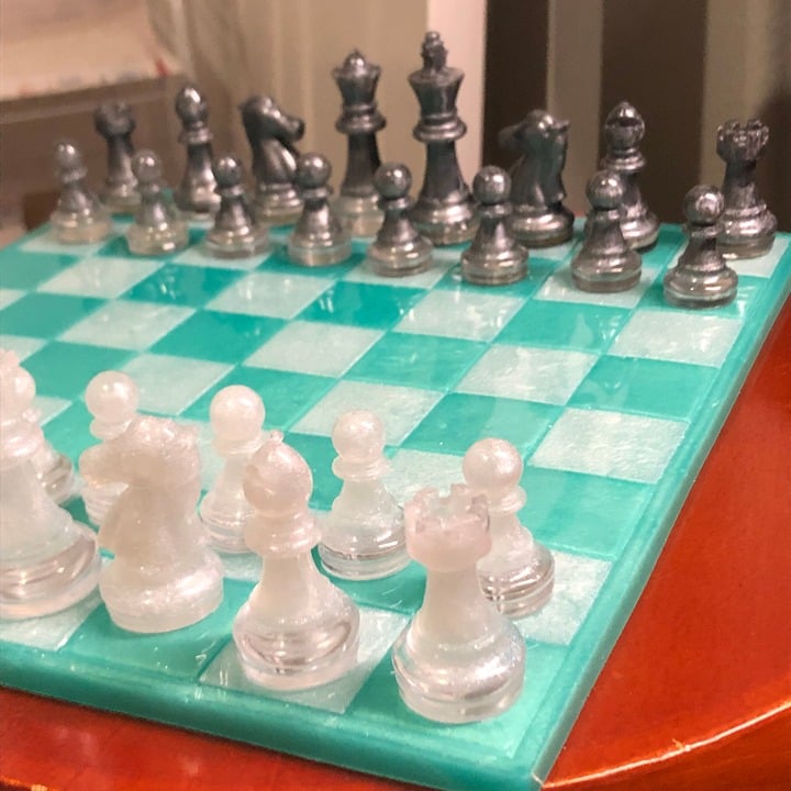 Handmade Resin Chess Set - Aqua Green