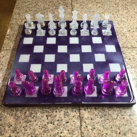 Resin Chess Set - Purple and White