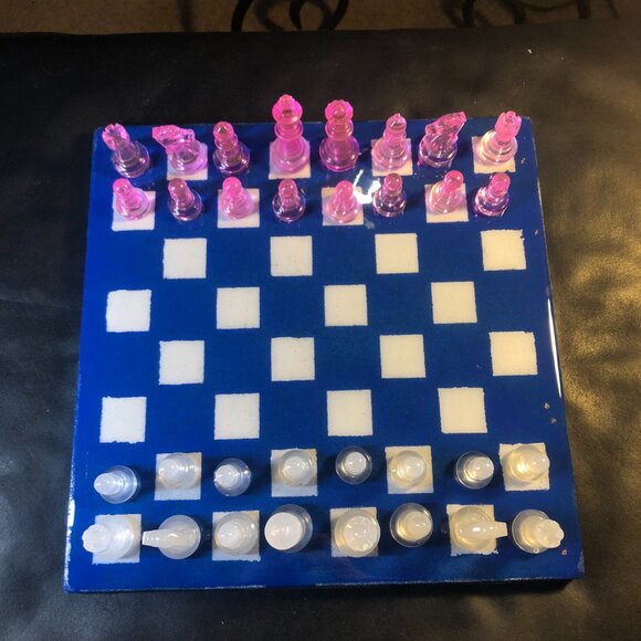 Resin Chess Set - Blue and Pink