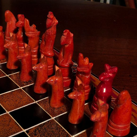 African Vintage Chess Set - Orange Chess Board