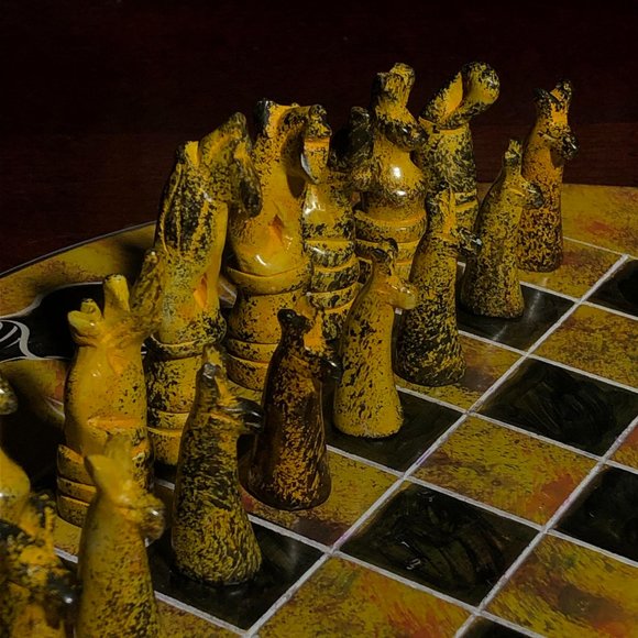 African Vintage Chess Set - Yellow Chess Board