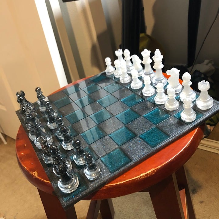 Handmade Resin Chess Set - Blue Space