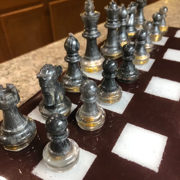 Resin Chess Set - Brown and White