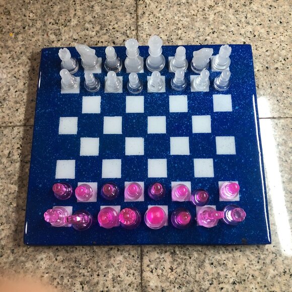 Resin Chess Set - Speckled Blue