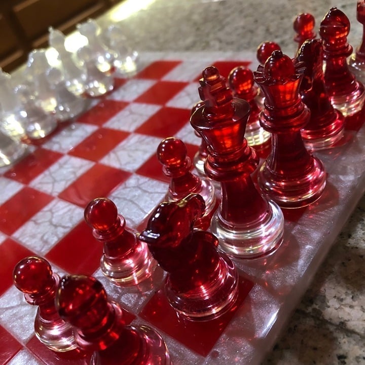 Handmade Resin Chess Set - Cherry Red