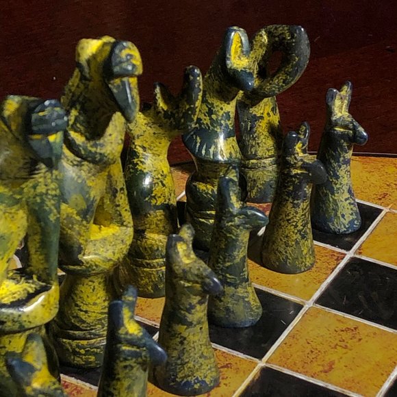 African Vintage Chess Set - Yellow Chess Board