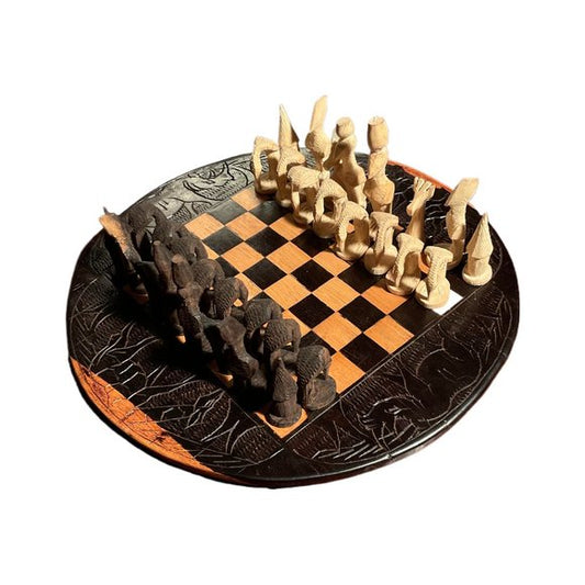 African Wood Carved Chess Board. Ebony Wood