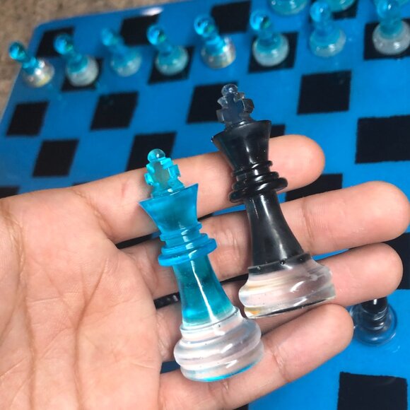 Resin Chess Set - Blue and Black