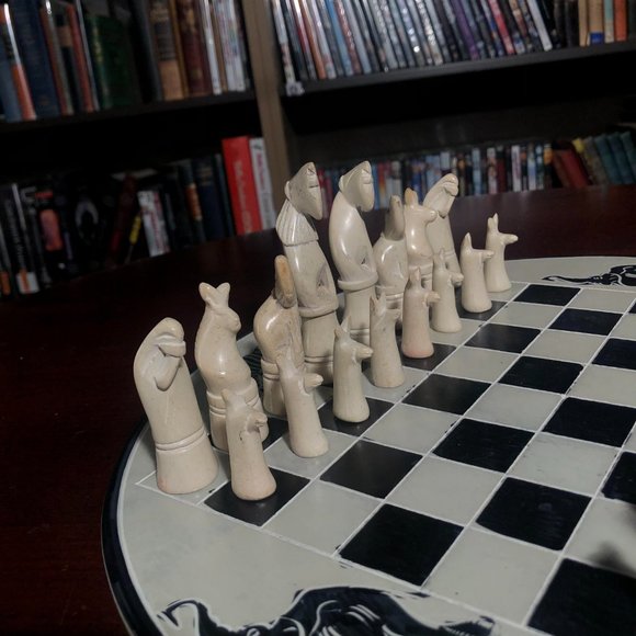 African Vintage Chess Set - Clean White Chess Board