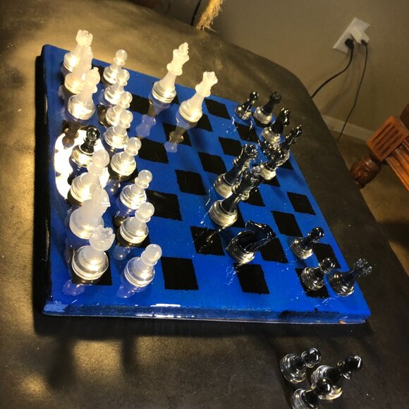 Resin Chess Set - Blue and Black