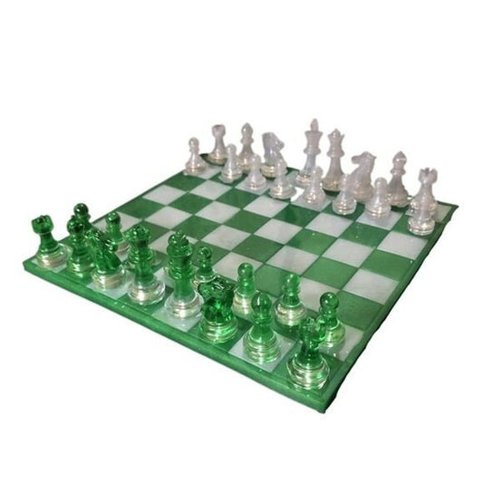 Handmade Resin Chess Set - Green/White