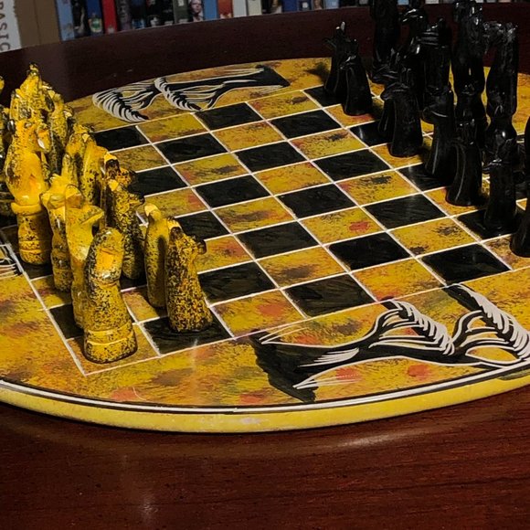 African Vintage Chess Set - Yellow Chess Board