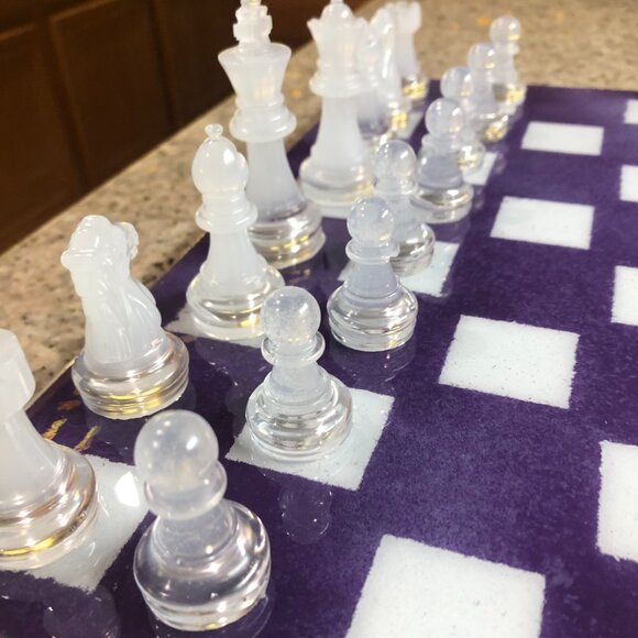 Resin Chess Set - Purple and White